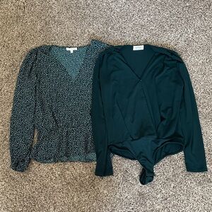 Teal and Dark Green Blouse Duo